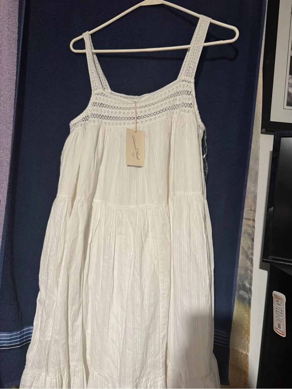 Universal Thread White Cotton Tiered Midi Dress with Crochet Yoke - Picture 3 of 3